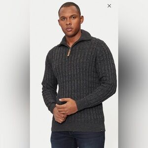 NWT‎ Men's INDICODE Rufus Cotton Cable Knit Charcoal Sweater S Denmark